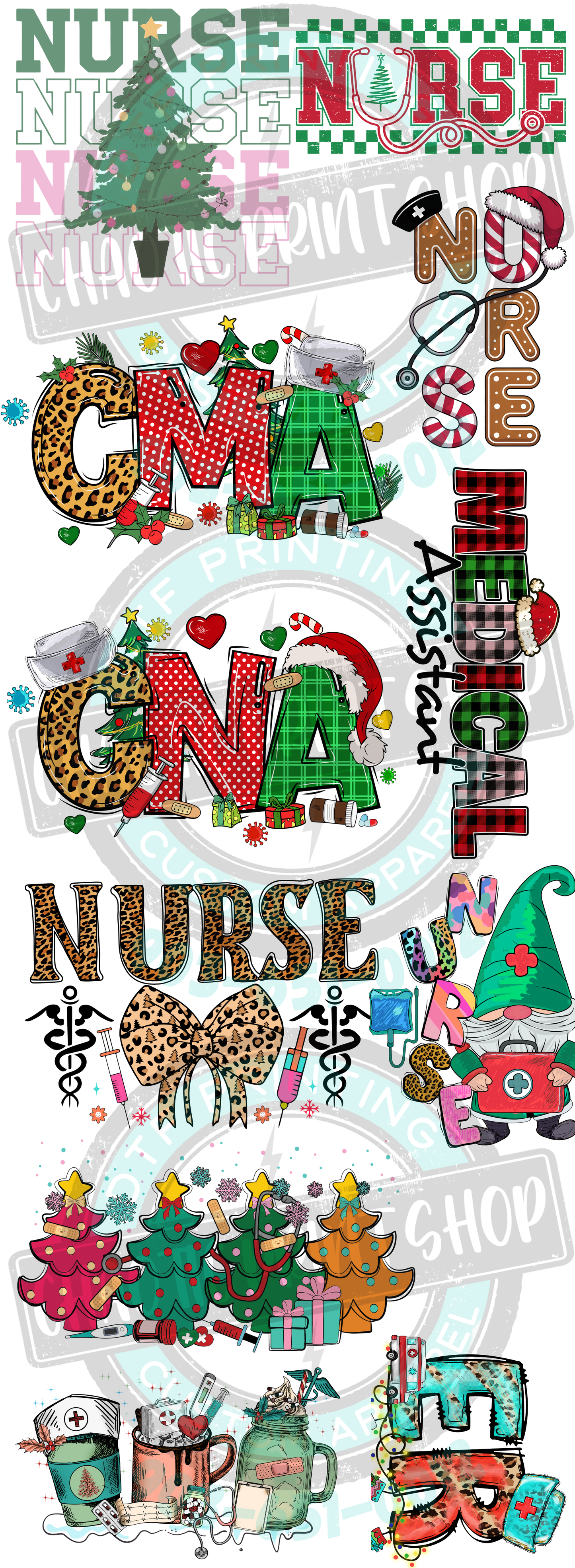 Pre-Made Gang Sheet Nurse Christmas